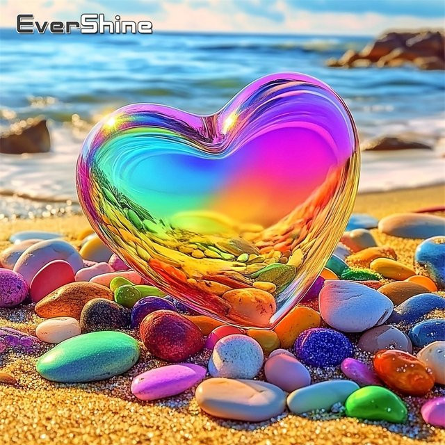 EverShine Voll-Diamant-Stickerei Landschaftsgemälde Liebesherz Küstenszene in Multicolour, B/H: 20 x 20 cm - Bild 1