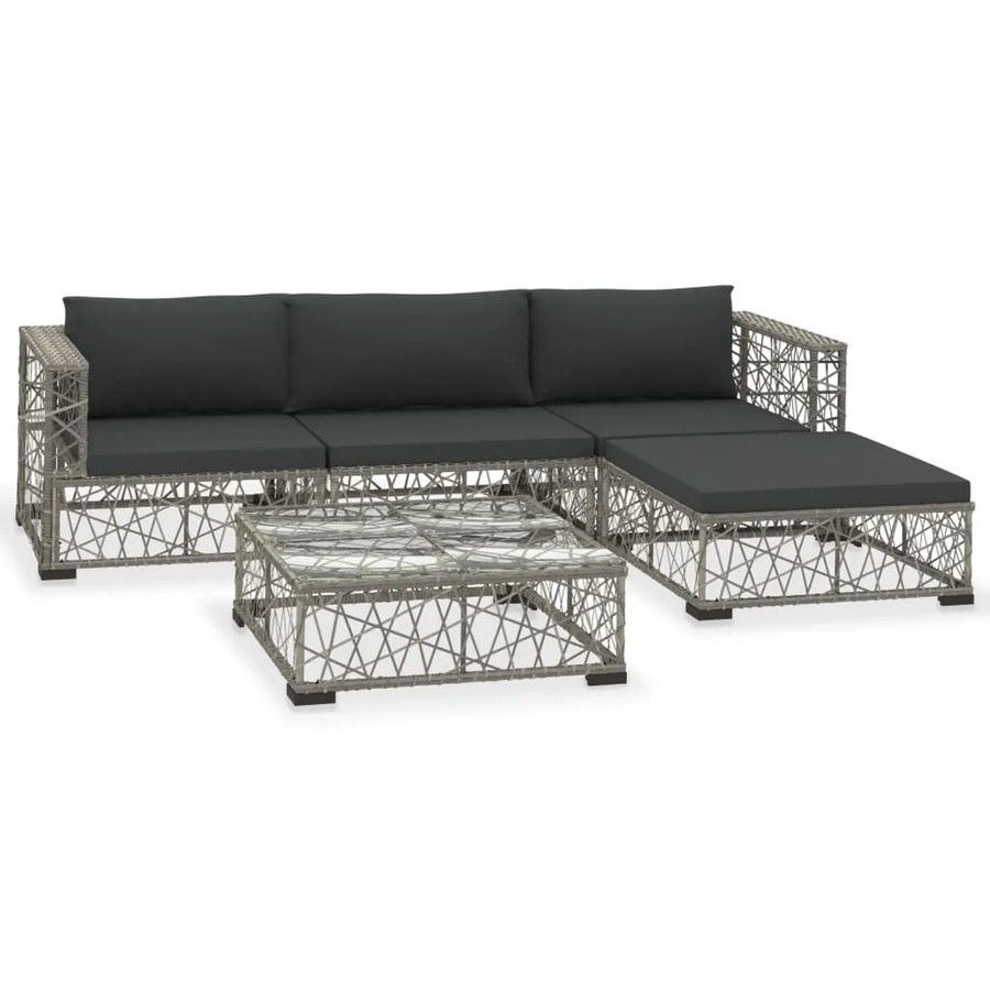 vidaXL 5-tlg Garten-Lounge-Set aus Poly Rattan in Grau mit Kissen und Glastisch - Bild 2