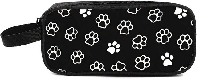 Fancy Style Studio Federmäppchen Pfotenabdruck mit Griff, Doppellagige Cartoon Schul-Federtasche für Kinder, Schwarz - Bild 1