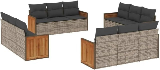 vidaXL 12-tlg. Garten-Sofagarnitur aus Polyrattan in Grau mit UV-beständigen Kissen - Bild 1