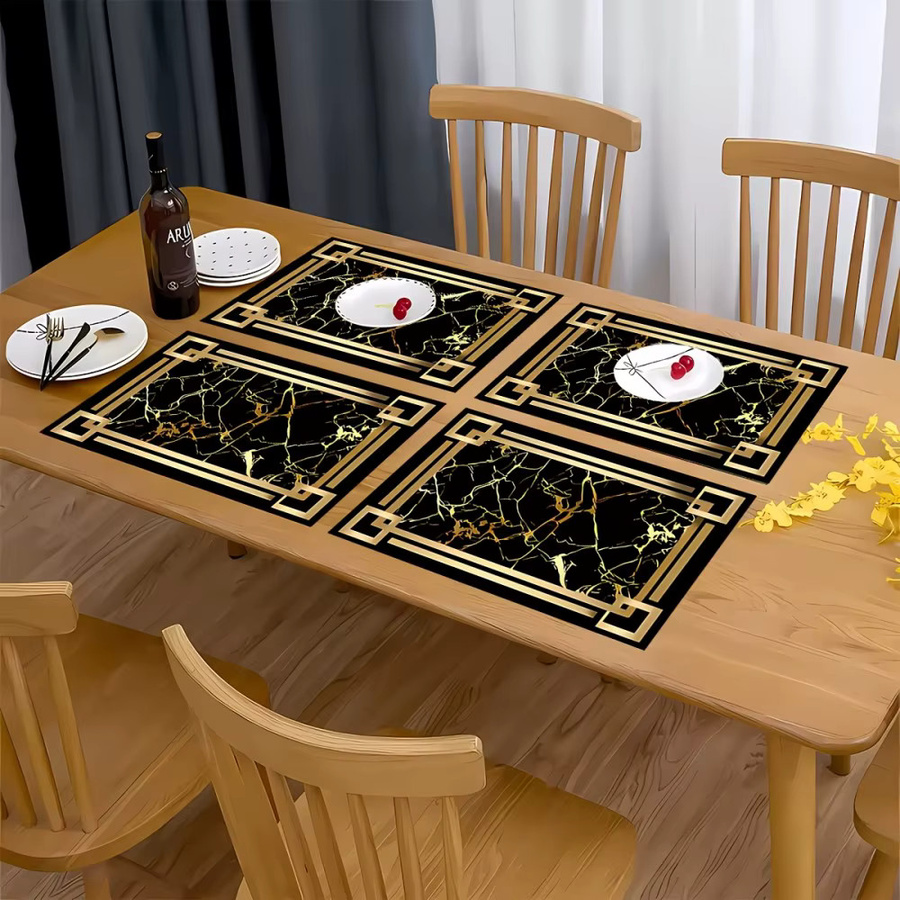 VIKAMA 4-teiliges Tischset-Set aus Leinen mit schwarzem und goldenem Art-Deco-Muster, rutschfest, rechteckig, B/T: 40 x 30 cm - Bild 5
