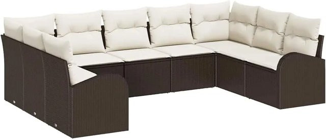 vidaXL Garten-Sofa-Set aus Poly-Rattan in Braun und Weiß mit 9 Teilen und Kissen - Bild 1
