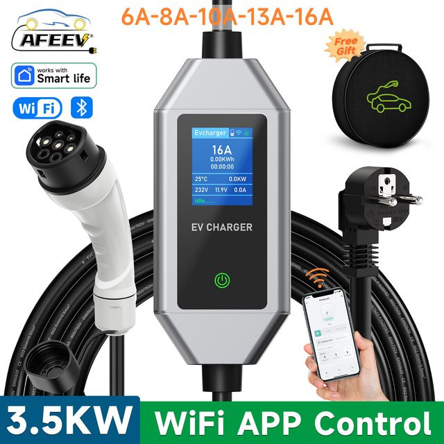 AFEEV Typ2 Tragbares EV-Ladegerät 3,5KW 16A Elektroauto-Ladegerät mit Bluetooth-Steuerung via App - Bild 1