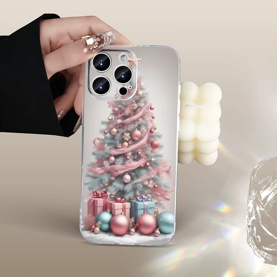 Transparente TPU-Handyhülle mit rosa Weihnachtsbaummuster für Apple iPhone Modelle - Bild 2