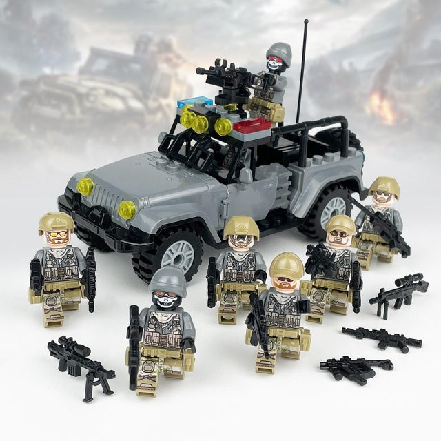 Yiran toy Polizei-Militär-Anzug-Banditen-Kämpfer-Kriegsland- und See-Jeep Konstruktionsbaustein-Spielzeugpuppen, ab 14 Jahre - Bild 1