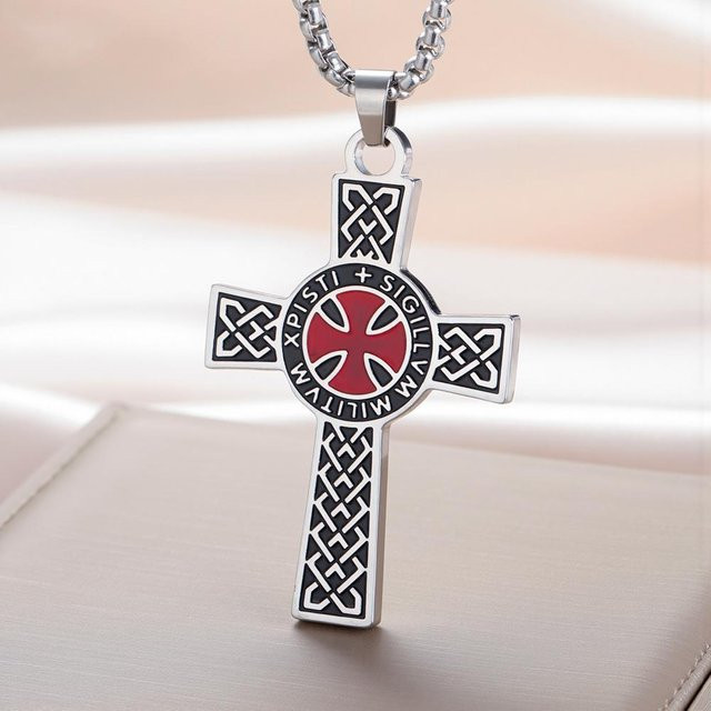 Dawapara Anhänger Halskette, Tempelritter Kreuz, Edelstahl, Herren - Bild 1