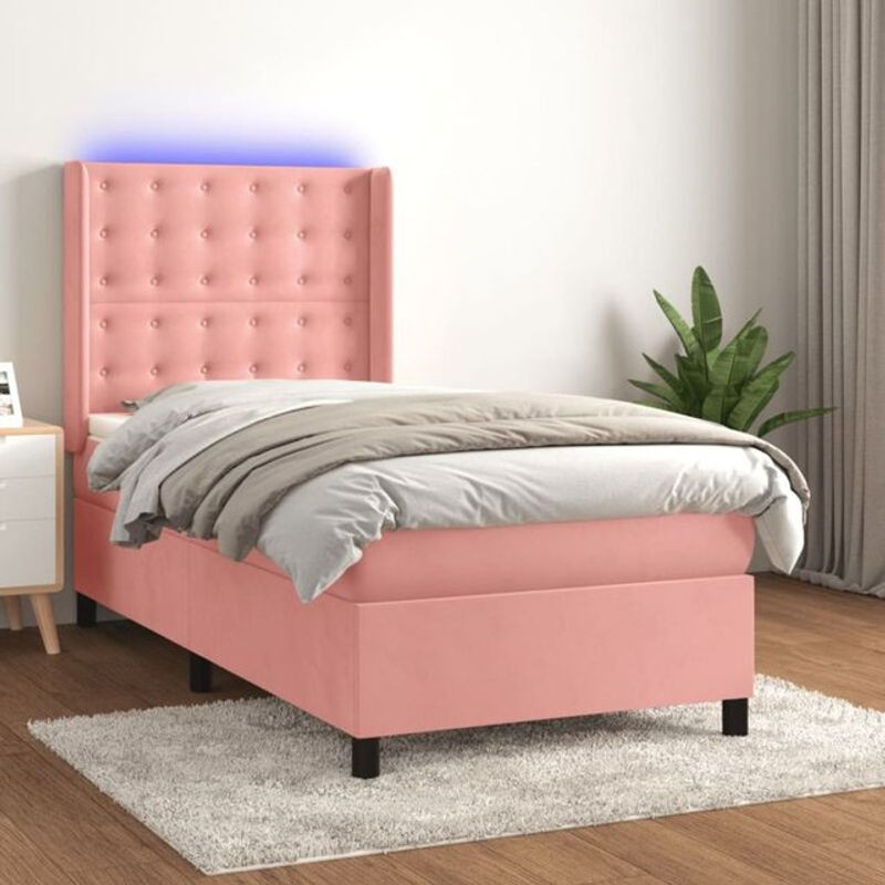 vidaxl Boxspringbett mit Matratze aus Samt in Rosa und Weiß, B/T/H: 90 x 200 x 118 cm - Bild 1