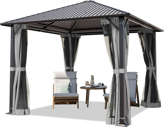 TOOLPORT Gartenpavillon Moonlight Superior mit Hardtop-Dach und 4 Seitenteilen inklusive Moskitonetzen, Dunkelgrau, B/T/H: 300 x 300 x 300 cm - Bild 1