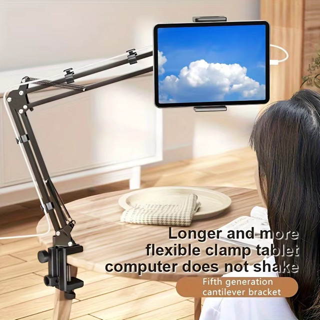 XIKCU Tablet-Halterung für Bett mit 90 cm Metallarm, 360 Grad drehbarer iPad- und Handy-Ständer für 4,5 bis 12,9 Zoll, Schwarz - Bild 1