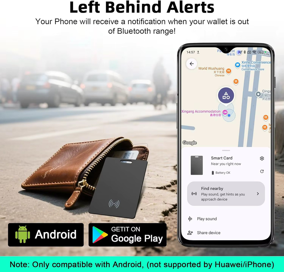 leapii Android Wallet Tracker Card Black – Wasserdichter wiederaufladbarer Tracker für Google Find My Device mit kabellosem Laden - Bild 5