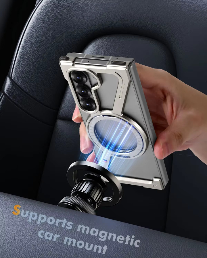 Oatsbasf Magnetische Metall-Handyhülle für Samsung Galaxy Z Fold 8 Ultra mit 360 Grad Schutz und drehbarem Ständer in Schwarz - Bild 3