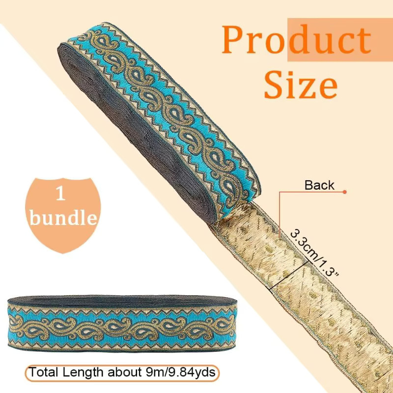 Jacquard-Bandbesatz Boho ethnische Stickerei aus Polyester für Handwerk und DIY, Breite: 3,175 cm, Länge: 9,14 m - Bild 2