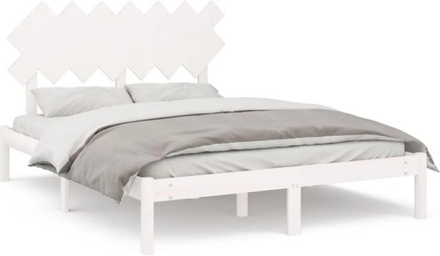 vidaXL Massivholzbett aus Kiefernholz in Weiß, Modernes Bettgestell Lackiert, B/T/H: 140 x 200 x 145,5 cm - Bild 1
