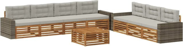vidaXL Outdoor-Sofagarnitur aus Akazienholz mit 8-teiligem Set in Natur und Hellgrau - Bild 1