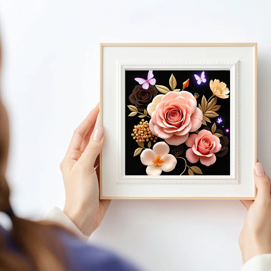 HUACAN Diamantmalerei Set mit Blumen und Schmetterlingen, Rundes Wandkunst-Kit aus Harz und Perlen, Multicolour, Durchmesser: 20 cm - Bild 3