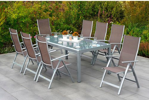 Merxx Gartenmöbelset Carrara 9-teilig aus Aluminium und Textil mit Sicherheitsglas in Taupe, Tisch Breite: 190 cm, Tiefe: 100 cm - Bild 1