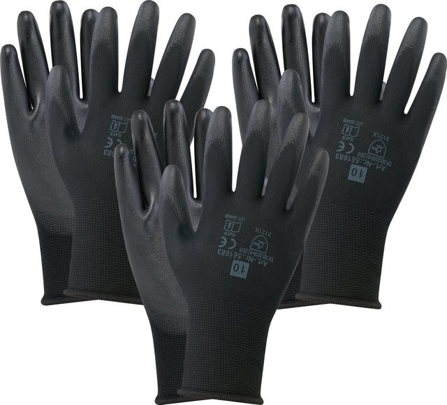LUX-TOOLS PU Handschuhe in Schwarz, 3er-Pack, Größe 10 - Bild 1
