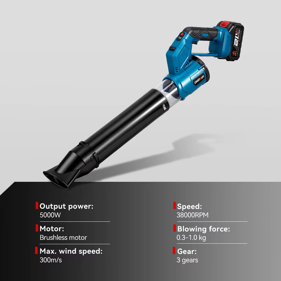 ONEVAN Kabelloses bürstenloses elektrisches Turbogebläse 5000W für Makita LXT 18V Akku, Blau - Bild 3