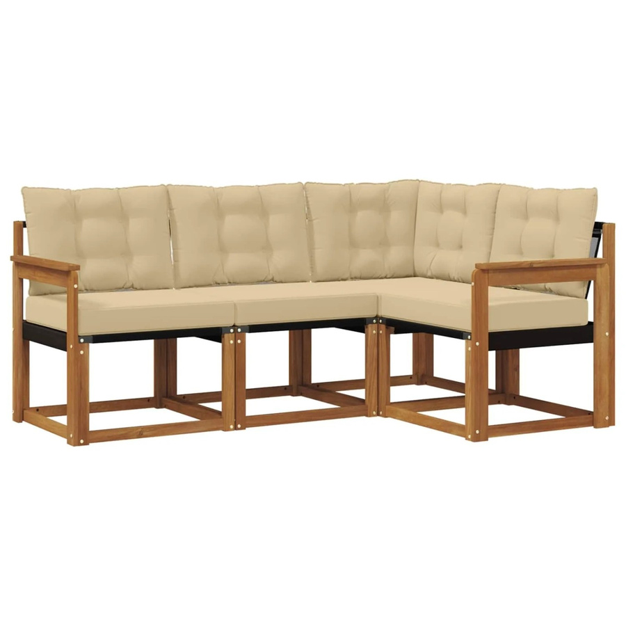 vidaXL Outdoor-Sofagarnitur 4-teilig aus Akazienholz mit Textilene und Kissen in Beige und Natur - Bild 2