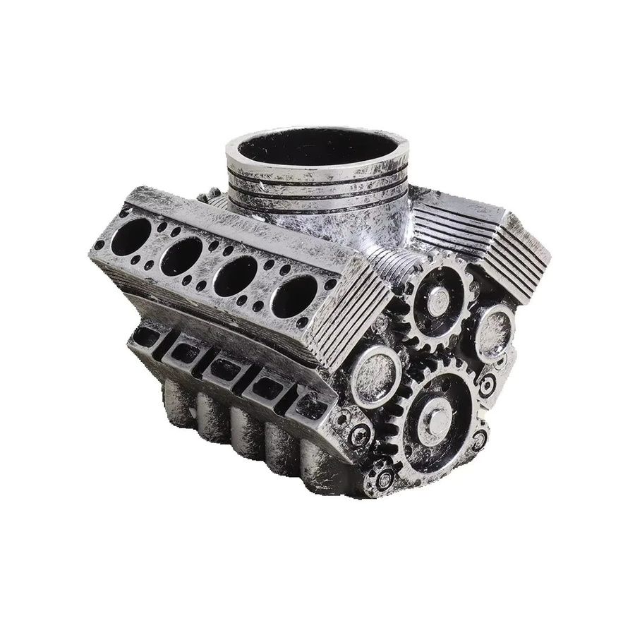 V8 Automotor Modell Stifthalter aus Metall in Silber als kreative Schreibtisch-Dekoration - Bild 2