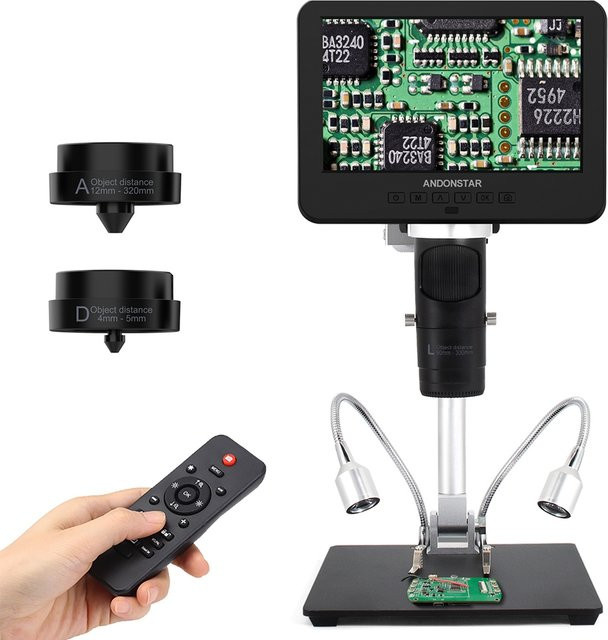 Andonstar AD246SM Trinokular Digitalmikroskop 2160P UHD HDMI mit PC-Anschluss für PCB-Lötprüfung und Telefonreparatur in Schwarz - Bild 1