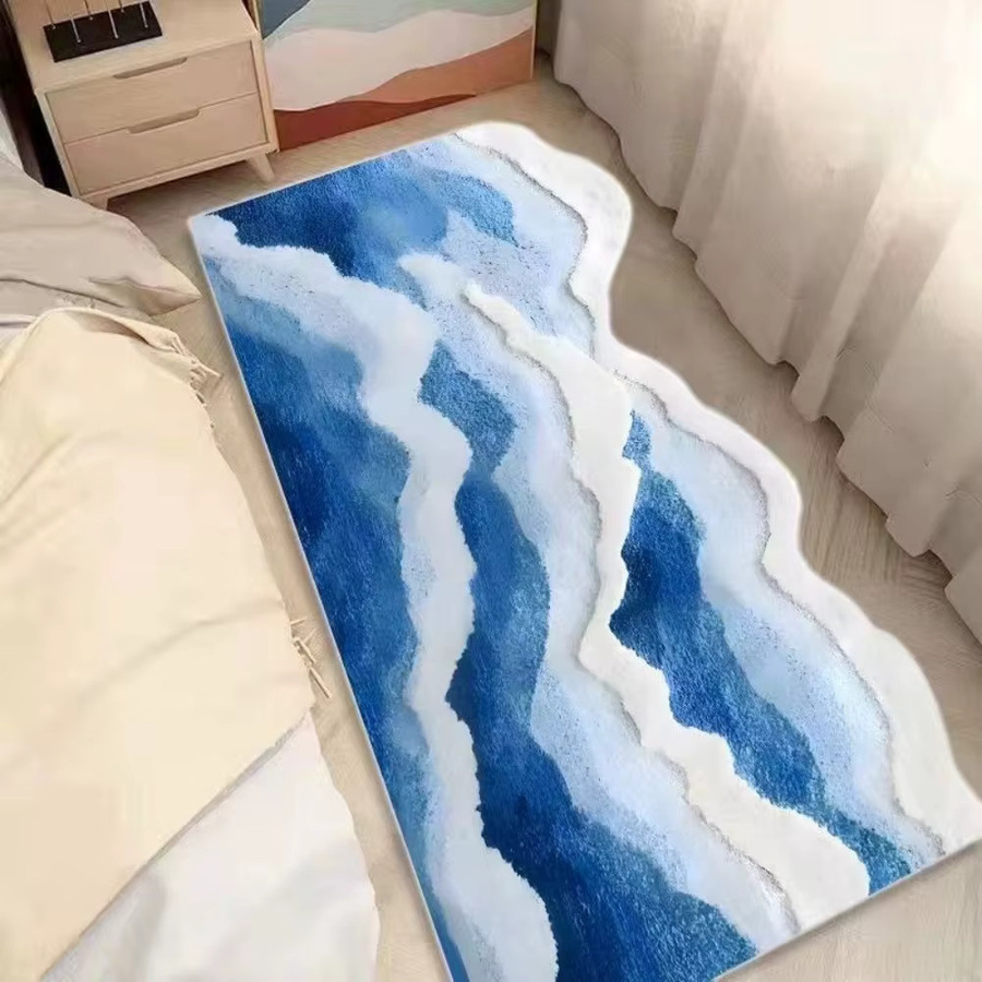 VIKAMA Teppich mit Wellenmuster in Blau und Weiß, moderner dekorativer Teppich für Wohnzimmer, Schlafzimmer oder Kinderzimmer, Breite: 120 cm, Tiefe: 40 cm, Höhe: 40 cm - Bild 3