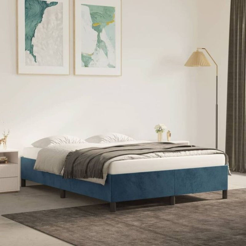 Vidaxl Polsterbett aus Samt in Blau, Modernes Bettgestell ohne Matratze, B/T: 140 x 200 cm - Bild 1