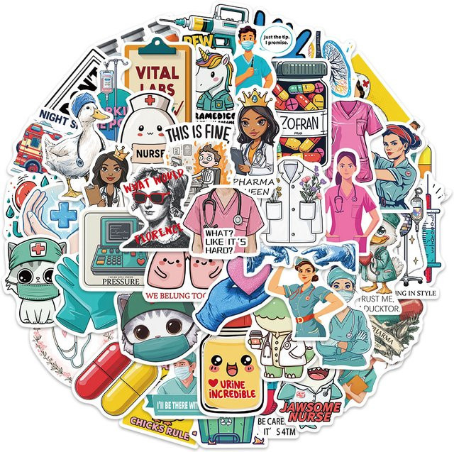 50 Stück Healthcare Graffiti Aufkleber als dekorative DIY Sticker in Multicolour für Laptop, Wasserflasche und Gepäck - Bild 1