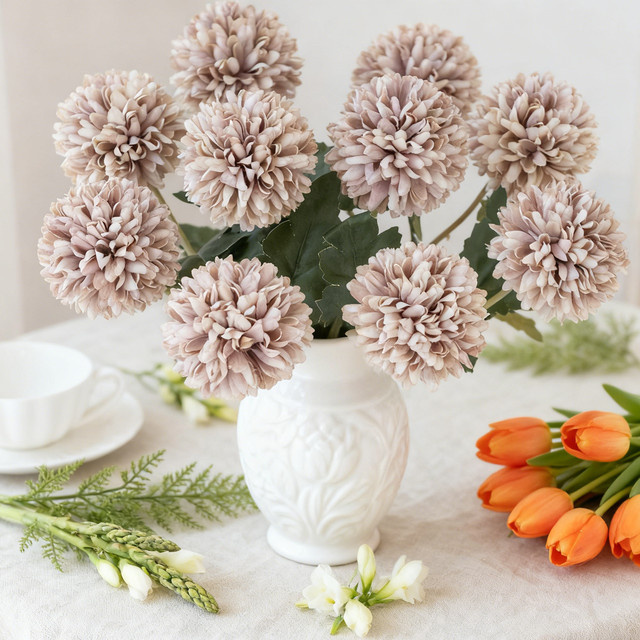 XIAOYINMO Künstliche Chrysanthemen Seidenkugel für Hochzeitskranz und Tischdekoration - Bild 1