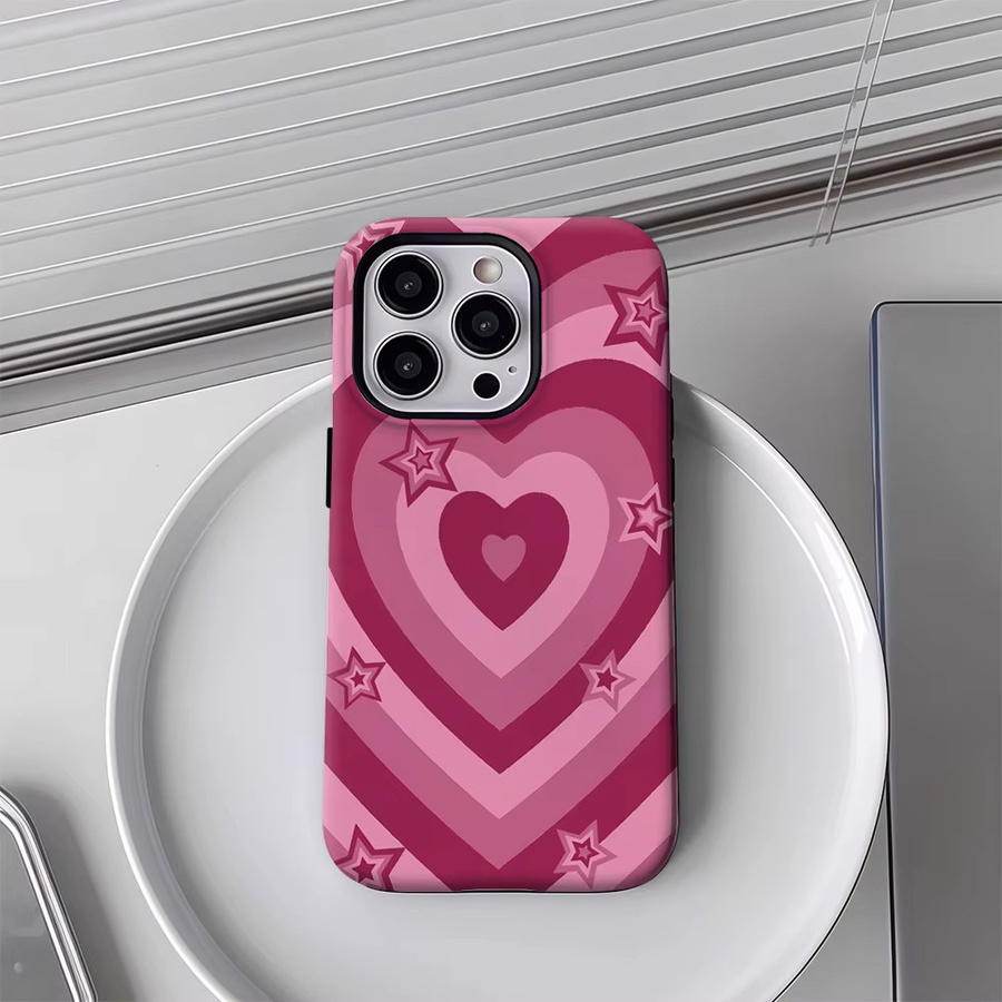 Sternbesetztes Herz Handyhülle für Apple iPhone 17 16 15 14 13 12 11 Pro Max Plus mit doppelschichtiger Rückseite in Pink - Bild 3
