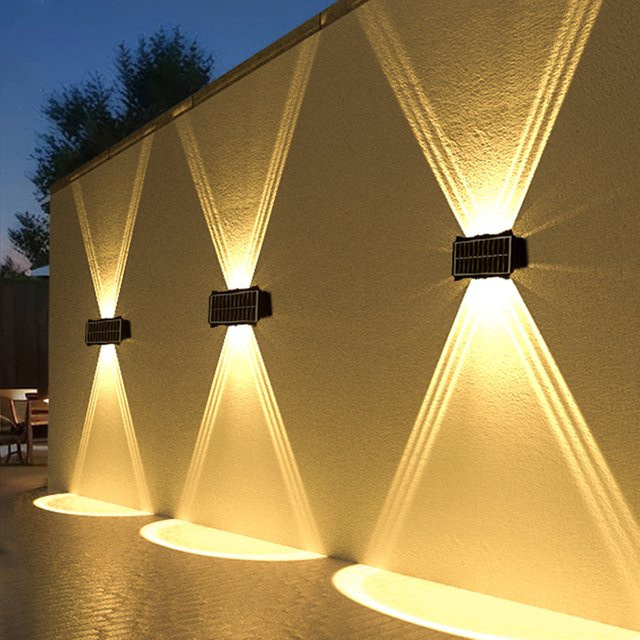 IEEYEEY Solar LED Wandlampe Outdoor in Schwarz mit Up-and-Down-Beleuchtung und Warmweißem Licht für Garten, Hof und Balkon - Bild 1