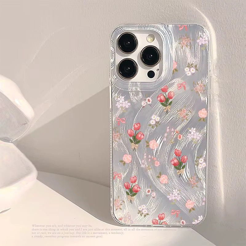 Transparente iPhone Schutzhülle mit irisierenden rosa Tulpen und sturzsicherem Design für Apple iPhone 17 16 15 14 13 12 11 Pro Max - Bild 4