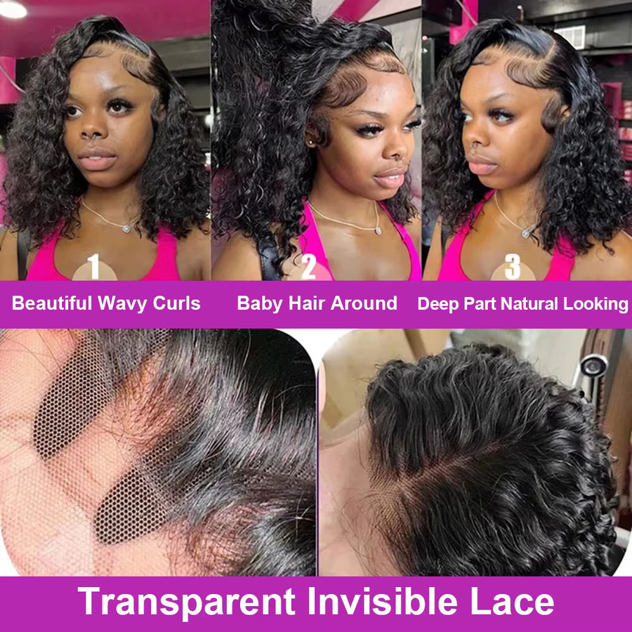 HJ WEAVE BEAUTY Wear And Go Deep Wave Lace Frontal Bob Perücke, Echthaarperücke, Damen - Bild 4