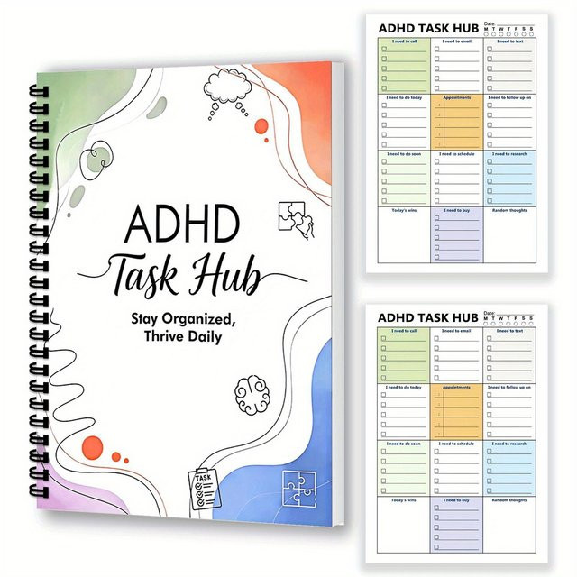ADHS-Planer für Fokus und Produktivität mit farbcodierten Abschnitten, Daily Aufgabenmanagement-Zentrum, Softcover, Mehrfarbig - Bild 1