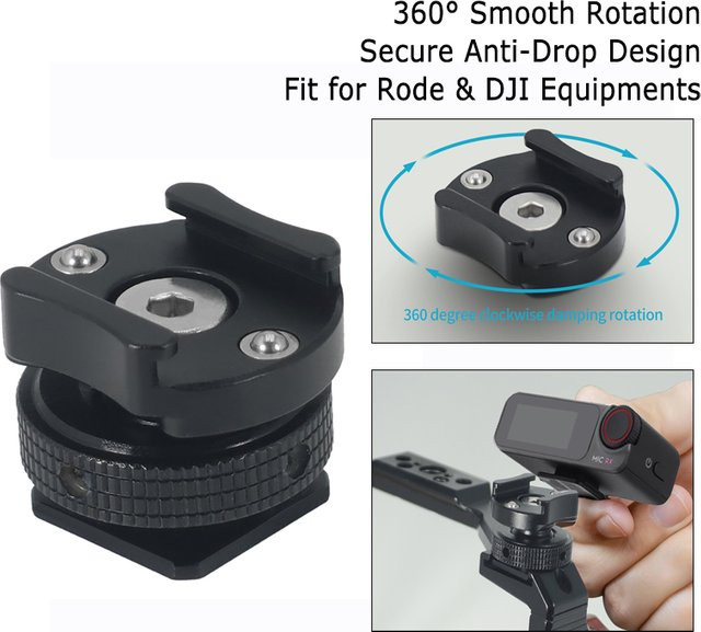 FEICHAO 360 Grad drehbarer Kaltschuh-Montageadapter aus Aluminium in Schwarz für Rode und DJI Mikrofone sowie LED-Lichter und Kamerakäfige - Bild 1