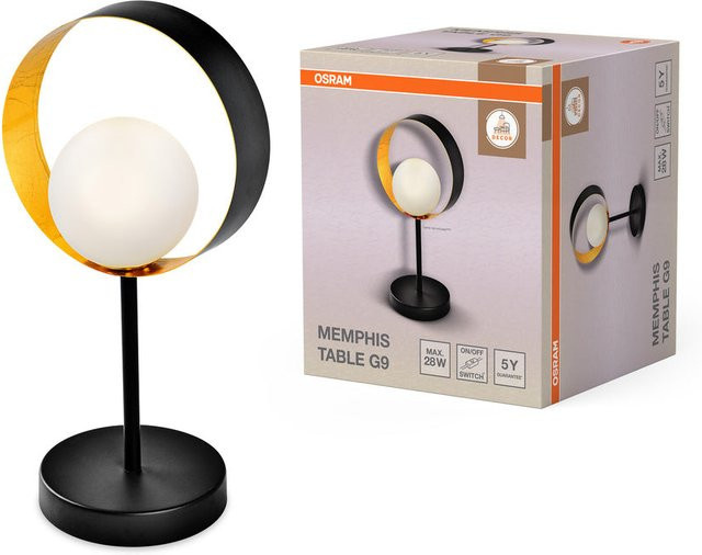 Osram DECOR Memphis Tischleuchte in Schwarz und Gold/Messing aus Metall und Glas mit G9-Sockel, B/T/H: 13,0 x 1,0 x 36,5 cm - Bild 3