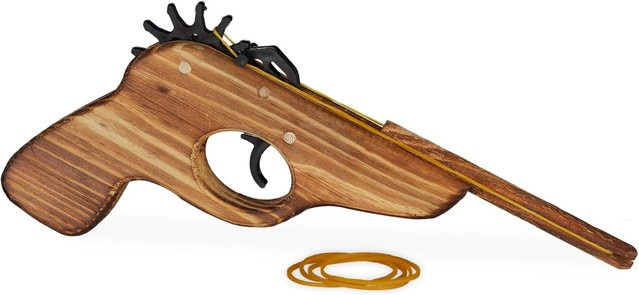 Relaxdays Gummiband Pistole Holz Natur, Halbautomatisch - Bild 1