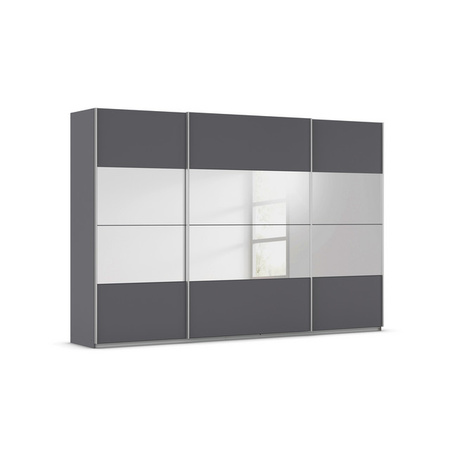 RAUCH Quadra Schwebetürenschrank mit Spiegelelementen, Farbe: Grau, B/H: 315 x 210 cm