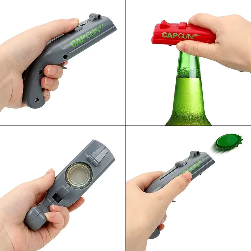 Tragbarer Kronkorken-Werfer in Pistolenform als kreativer Bieröffner, Farbe: Rot - Bild 2