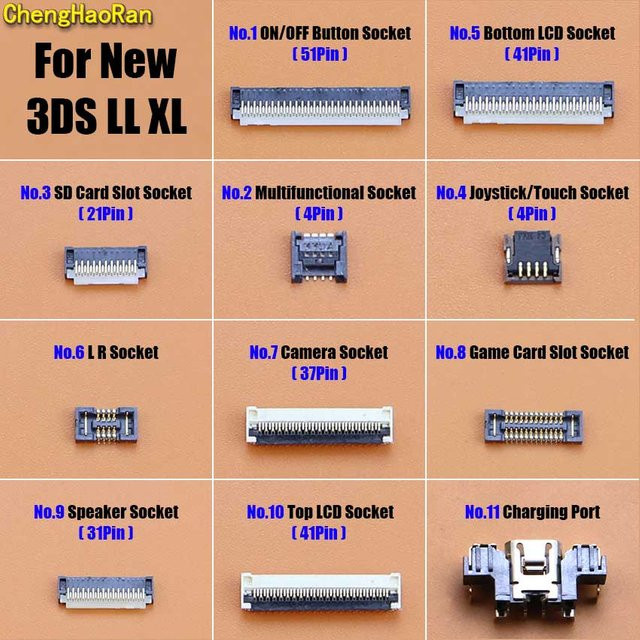 Ersatzteil-Set für Nintendo New 3DS LL und XL mit USB-Ladeport, SD-Kartenslot, Horn, Kamera, Joystick, Touch-Taste und LCD-Screen FPC Stecker - Bild 1