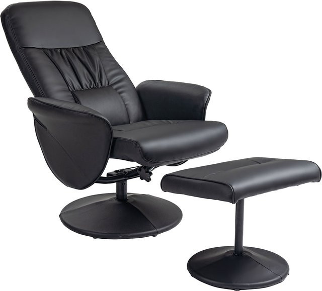 HOMCOM Relaxsessel mit Hocker in Schwarz aus Kunstleder mit Liegefunktion und 360 Grad Drehbarkeit - Bild 1