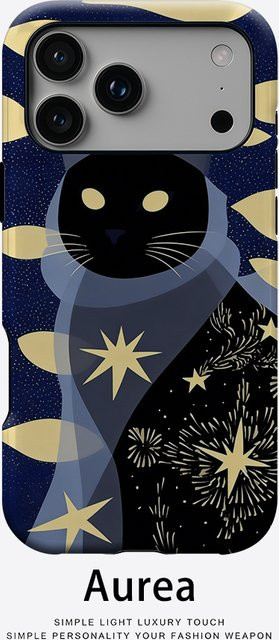 Aurea Case Matte Bumper MagSafe kompatible iPhone Hülle mit Sternennacht Schwarze Katze Design in Schwarz und Multicolour - Bild 1