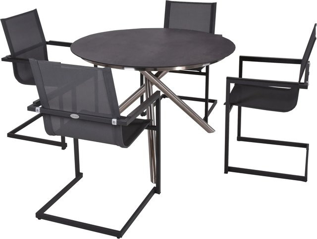 Garden Pleasure Gartenmöbel-Set Sophia 5-teilig Anthrazit mit Tisch und Stühlen aus Aluminium und HPL - Bild 1