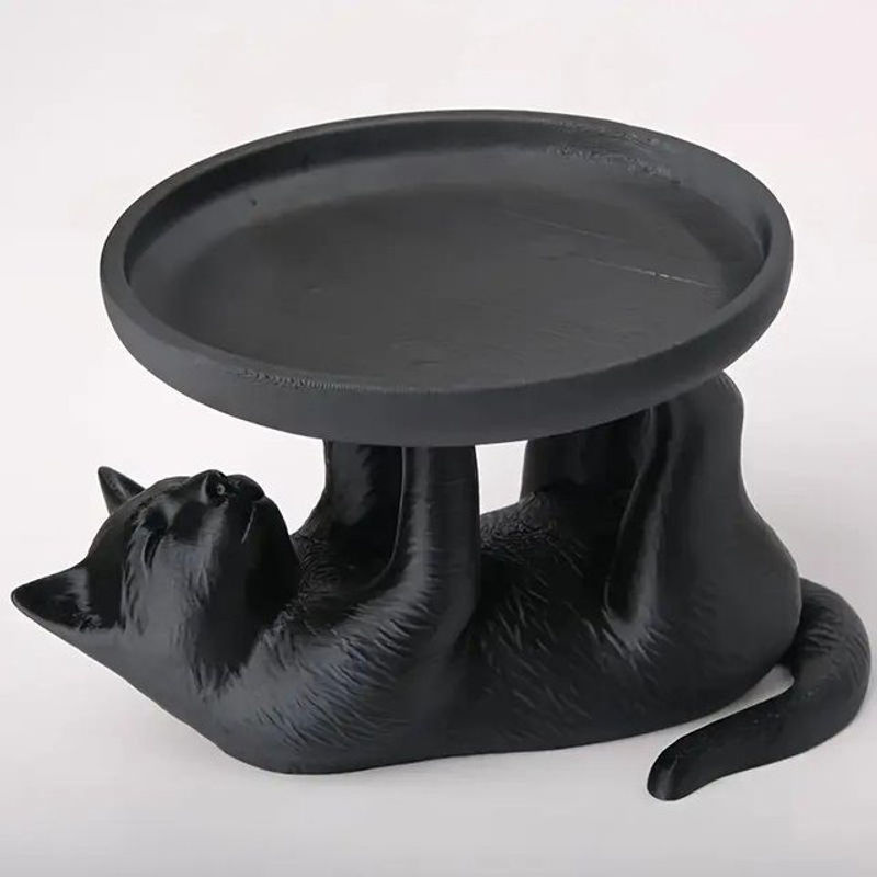 Multifunktionales Aufbewahrungsornament in Form einer schwarzen Katze aus Kunstharz mit rundem Design für deine Dekoration - Bild 4