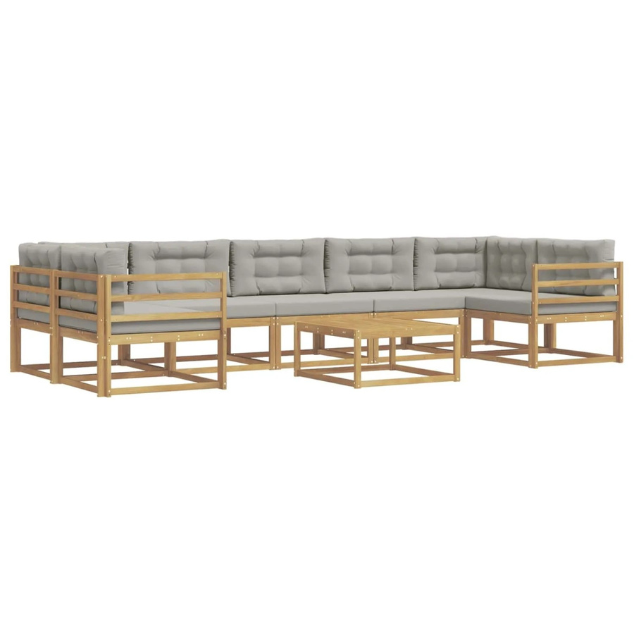 vidaXL Outdoor-Sofagarnitur in L-Form aus Akazienholz mit Kissen und Couchtisch, Weiß und Grau - Bild 2