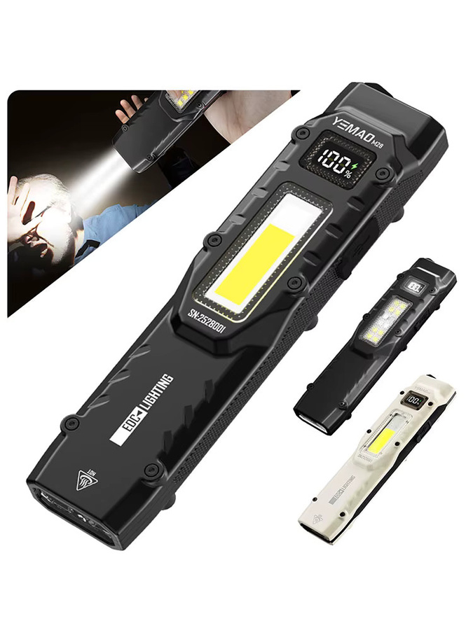 YEMAO Taktische LED-Taschenlampe Schwarz, Wiederaufladbare flache EDC-Taschenlampe mit Digitalanzeige und zwei Schaltern - Bild 5