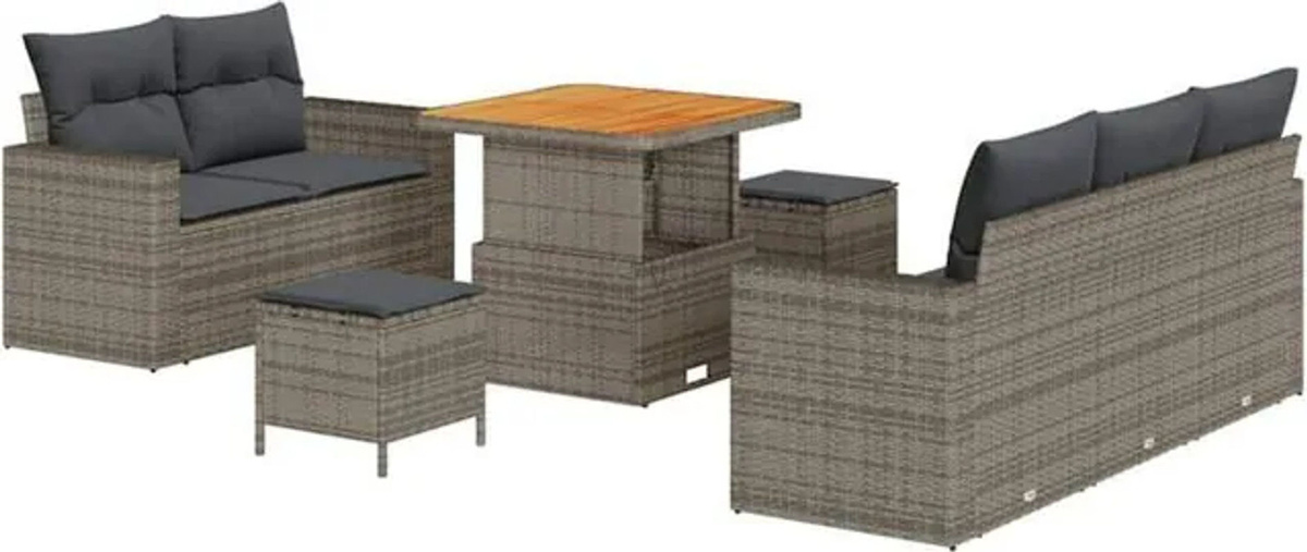 vidaXL Polyrattan Garten-Sofa-Set mit Kissen in Grau, 8-teiliges modulares Loungemöbel-Set aus Polyrattan und Metall, B/T/H: 80 x 80 x 71 cm - Bild 1