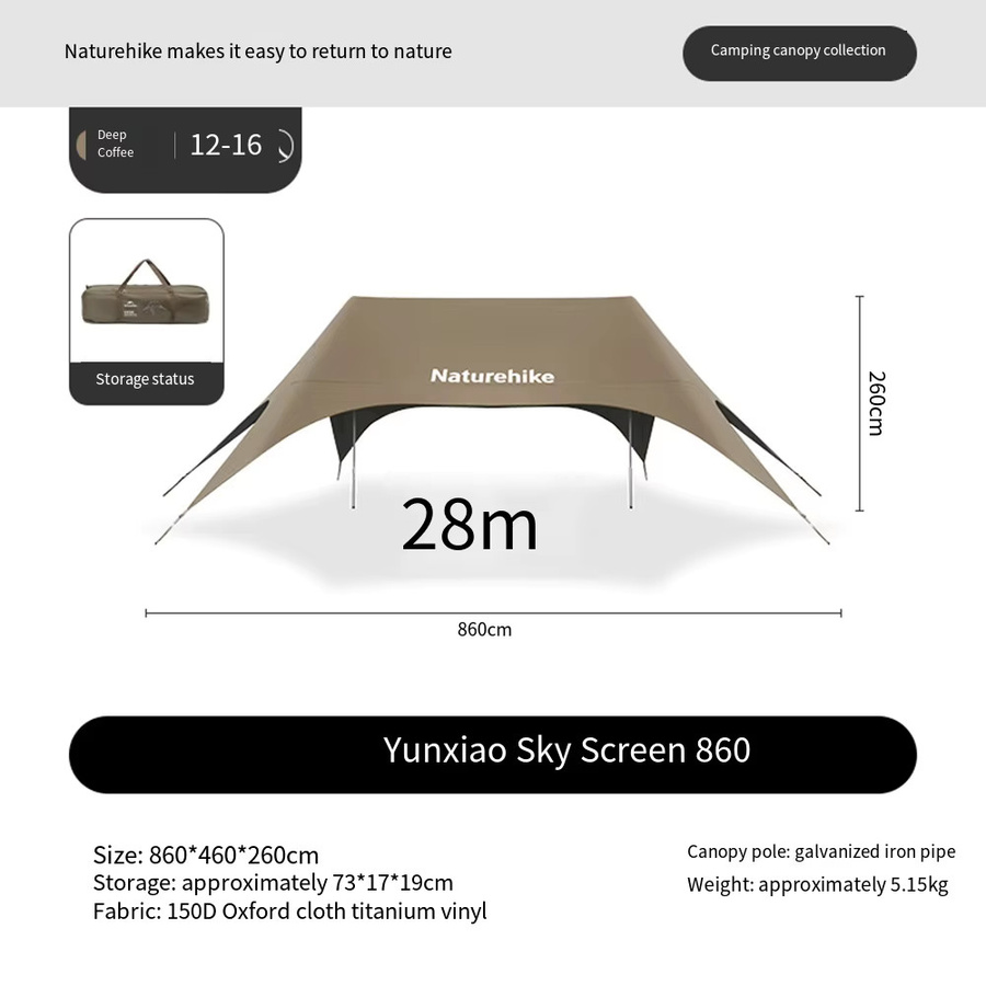 Naturehike Yunxiao Windloses Seil-Vordach aus Titan in Schwarz, sechseckiges Outdoor Camping Sonnenschutz-Vordach, B/T/H: 860 x 460 x 260 cm - Bild 5