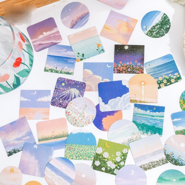 45 Stück Mondlicht Ölgemälde Sticker Set für Scrapbook und Collage, Mehrfarbig - Bild 1