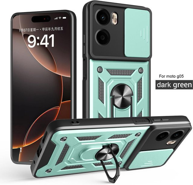 Stoßfeste Armor Schutzhülle für Motorola Moto G05 mit magnetischem Ring und 360 Grad drehbarem Ständer in Grün - Bild 1